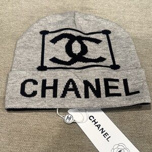 Grey Knit Beanie with Black Logo